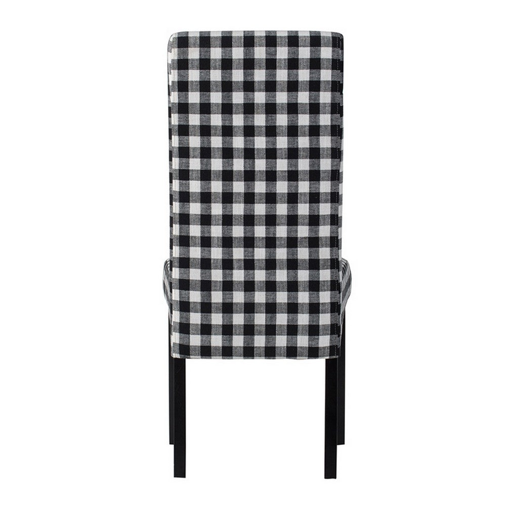 Benjara 21 Inch Side Dining Chair Set of 2, Black, White Checkered Gingham Fabric