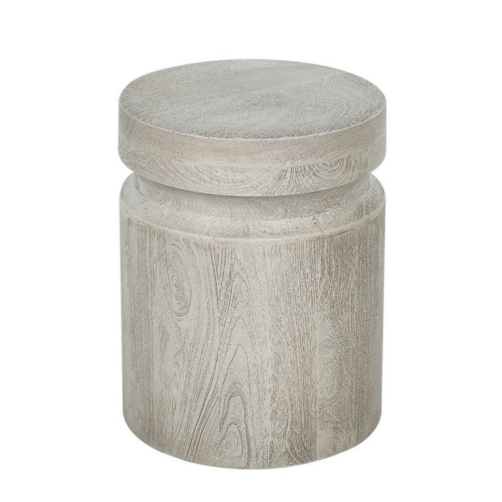 Benjara Kiv 18 Inch Side End Table, Round Mango Wood Top, Carved Accent Base, Gray
