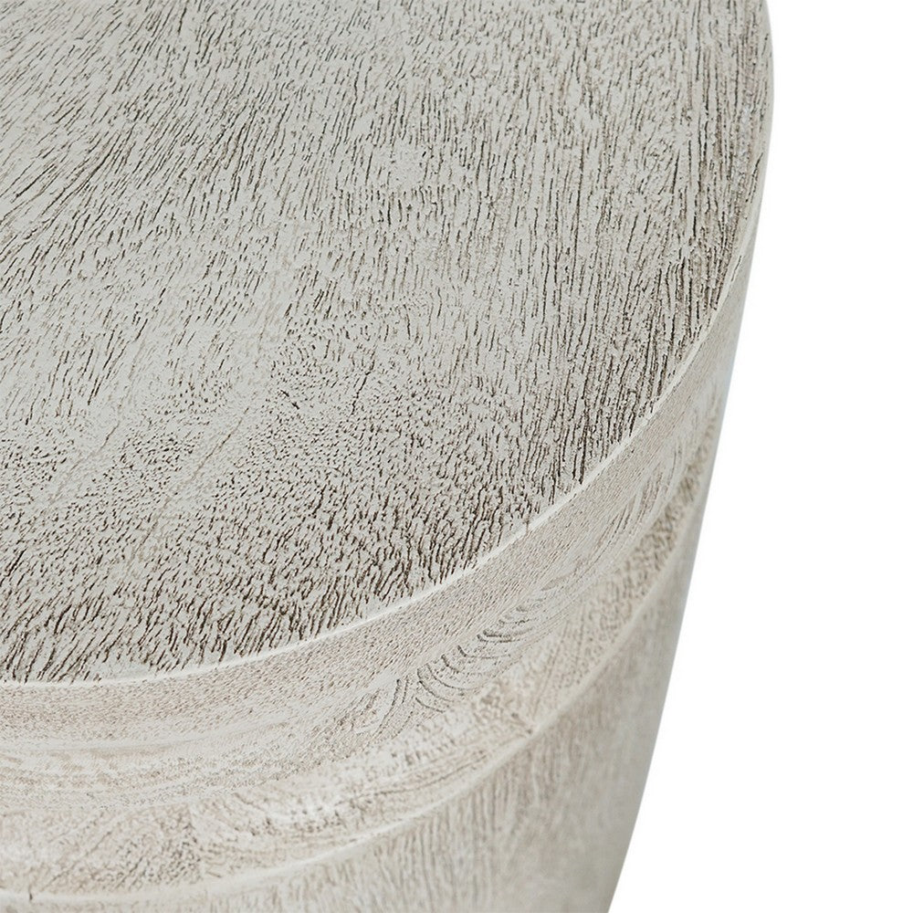 Benjara Kiv 18 Inch Side End Table, Round Mango Wood Top, Carved Accent Base, Gray