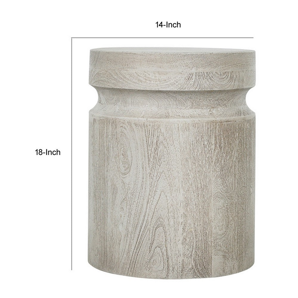 Benjara Kiv 18 Inch Side End Table, Round Mango Wood Top, Carved Accent Base, Gray