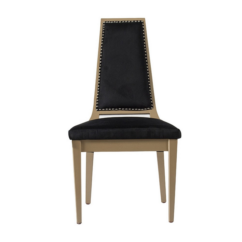 Benjara 23 Inch Side Dining Chair, Black Soft Velvet Upholstery, Beige Rubberwood