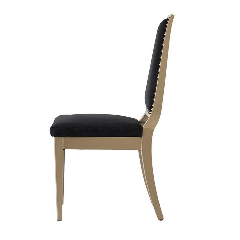 Benjara 23 Inch Side Dining Chair, Black Soft Velvet Upholstery, Beige Rubberwood