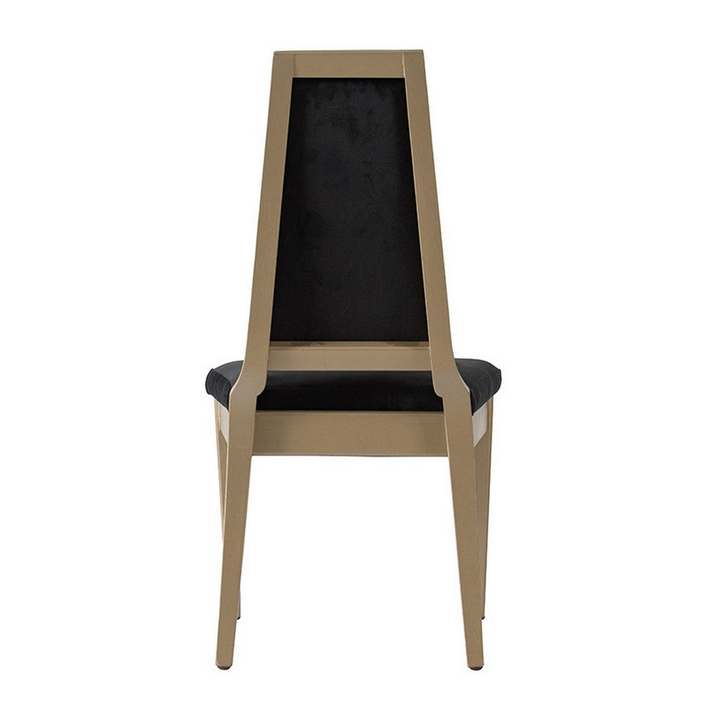 Benjara 23 Inch Side Dining Chair, Black Soft Velvet Upholstery, Beige Rubberwood