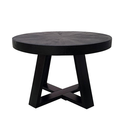 Benjara Raj 24 Inch Round Coffee Table, Cross Leg Design, Black Acacia Wood, Iron
