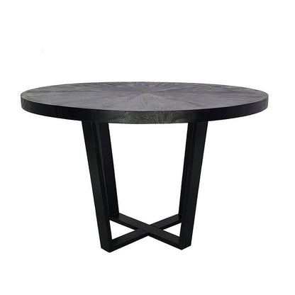 Benjara Raj 47 Inch Round Dining Table, Cross Legs Design, Black Acacia Wood, Iron
