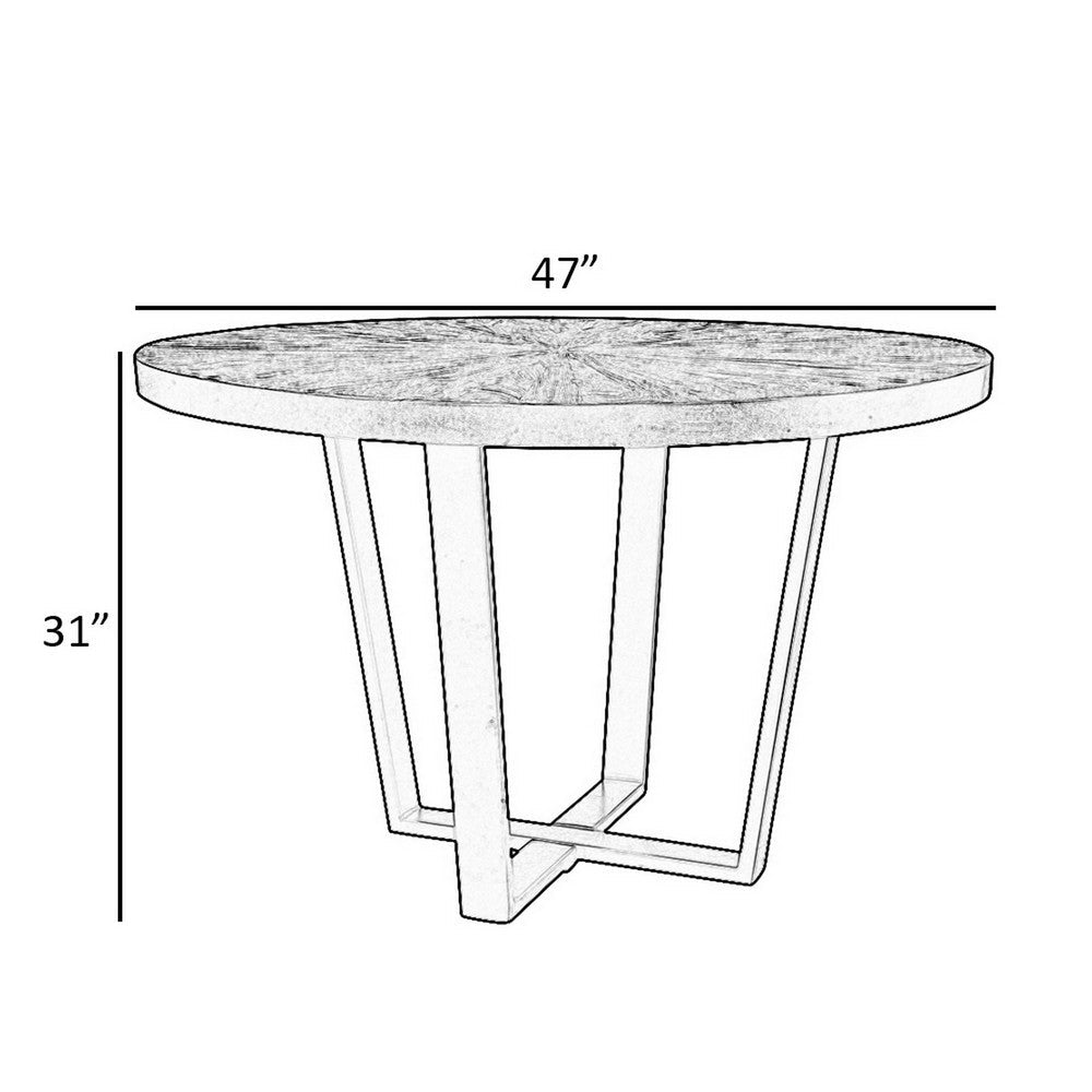 Benjara Raj 47 Inch Round Dining Table, Cross Legs Design, Black Acacia Wood, Iron