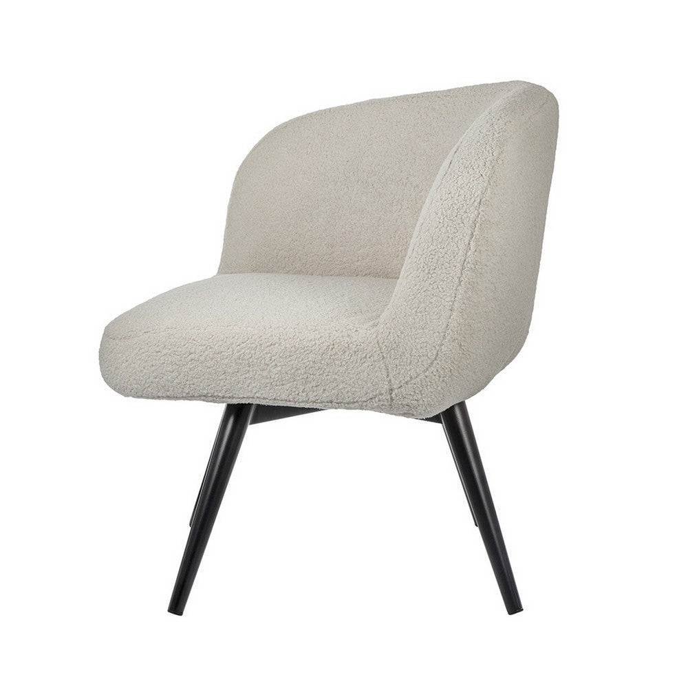 Benjara 39 Inch Swivel Accent Chair, Soft Cream Fabric Upholstery, Black Iron Legs
