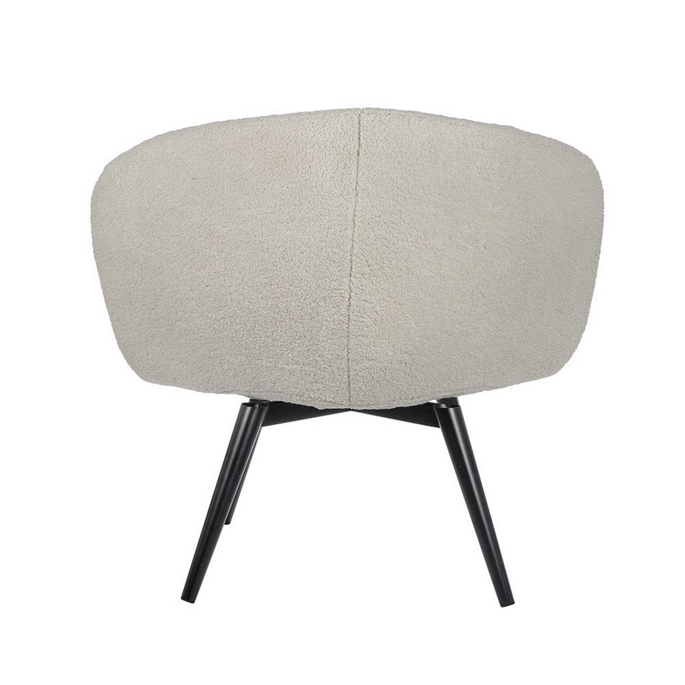 Benjara 39 Inch Swivel Accent Chair, Soft Cream Fabric Upholstery, Black Iron Legs