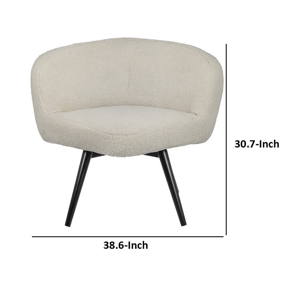 Benjara 39 Inch Swivel Accent Chair, Soft Cream Fabric Upholstery, Black Iron Legs