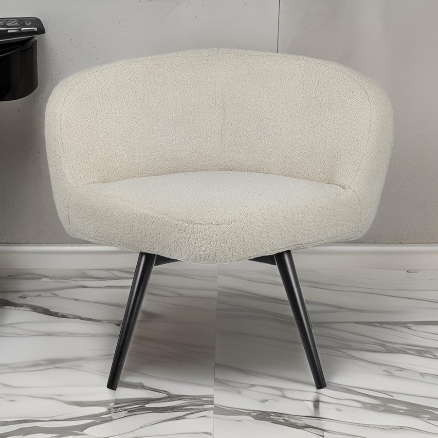 Benjara 39 Inch Swivel Accent Chair, Soft Cream Fabric Upholstery, Black Iron Legs