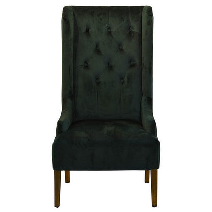 Benjara 28 Inch Accent Armchair, Wingback Design, Tufted Emerald Green Polyester