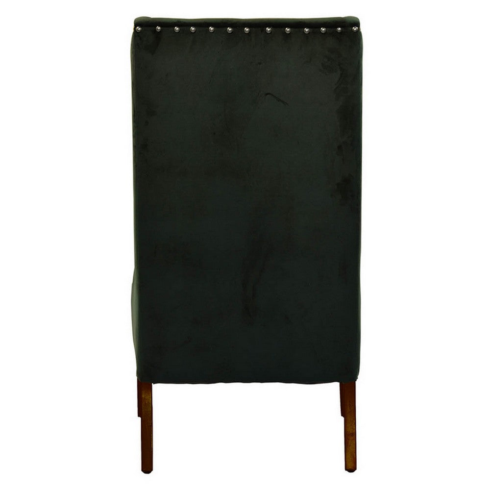 Benjara 28 Inch Accent Armchair, Wingback Design, Tufted Emerald Green Polyester