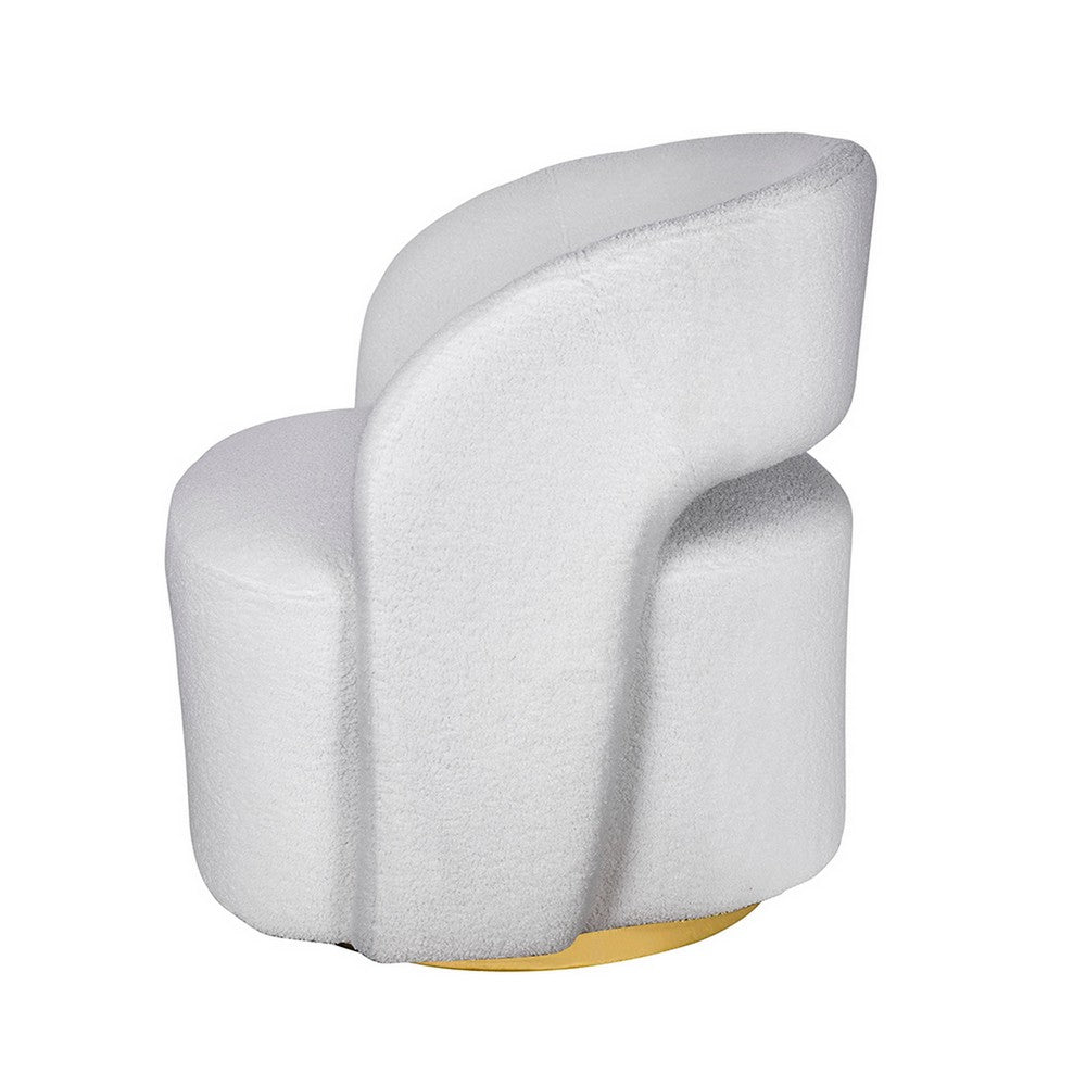 Benjara Xion 30 Inch Swivel Accent Chair, White Fabric Upholstery, Gold Iron Base