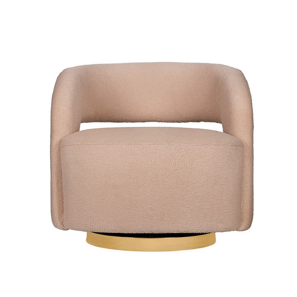 Benjara Xion 30 Inch Swivel Accent Chair, Brown Fabric Upholstery, Gold Iron Base