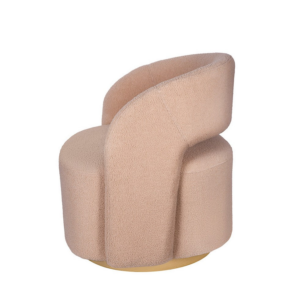 Benjara Xion 30 Inch Swivel Accent Chair, Brown Fabric Upholstery, Gold Iron Base