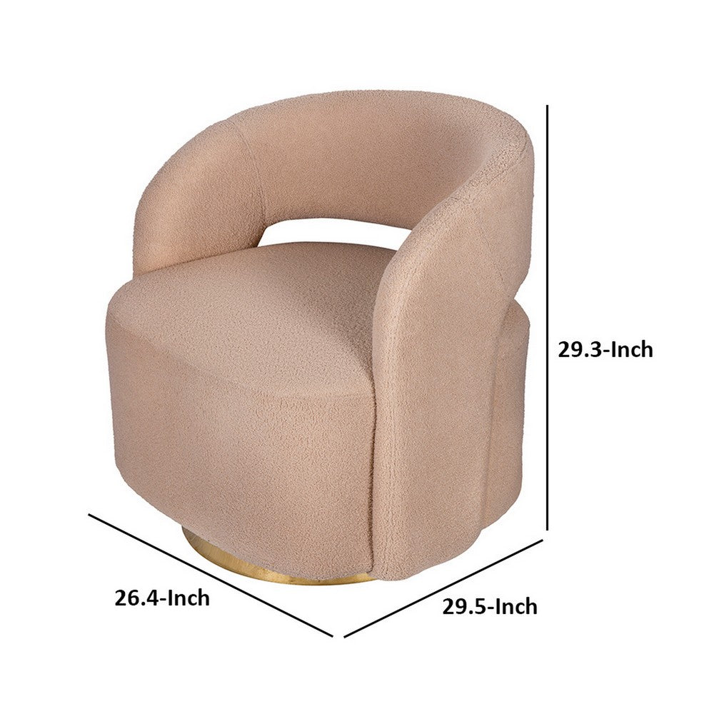Benjara Xion 30 Inch Swivel Accent Chair, Brown Fabric Upholstery, Gold Iron Base