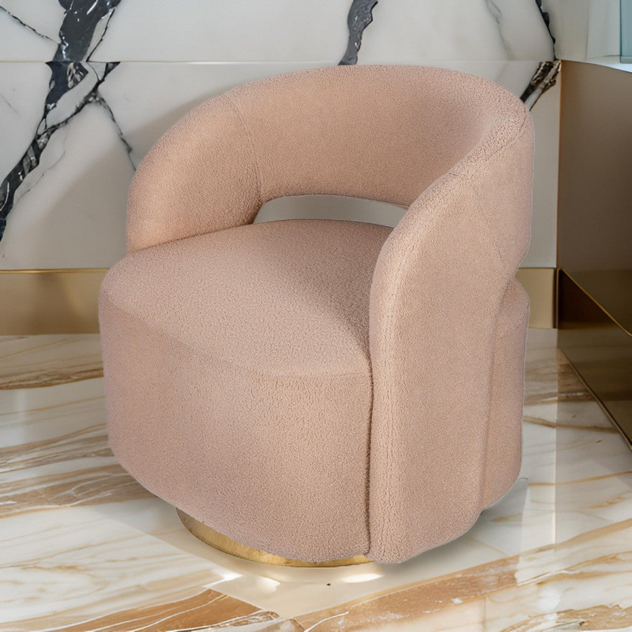Benjara Xion 30 Inch Swivel Accent Chair, Brown Fabric Upholstery, Gold Iron Base