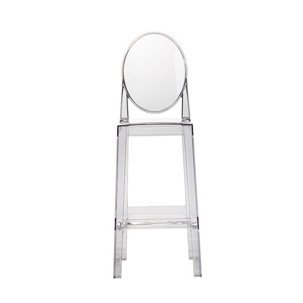 Benjara 30 Inch Barstool Chair, Transparent Clear Acrylic Frame, Oval Backrest
