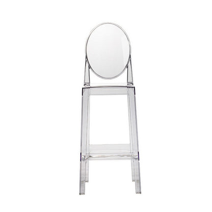 Benjara 30 Inch Barstool Chair, Transparent Clear Acrylic Frame, Oval Backrest