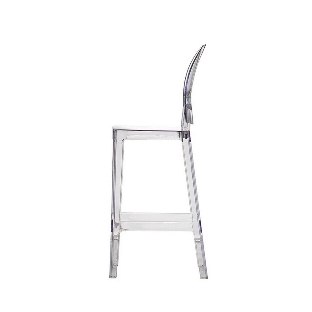 Benjara 30 Inch Barstool Chair, Transparent Clear Acrylic Frame, Oval Backrest
