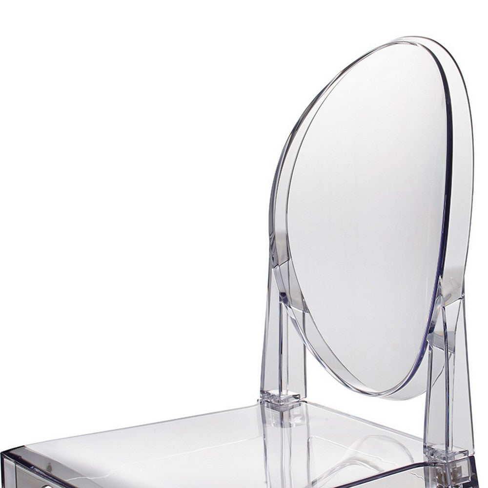 Benjara 30 Inch Barstool Chair, Transparent Clear Acrylic Frame, Oval Backrest