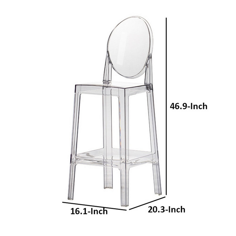 Benjara 30 Inch Barstool Chair, Transparent Clear Acrylic Frame, Oval Backrest