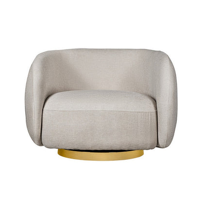Benjara Eros 35 Inch Swivel Accent Chair, Plush White Fabric Upholstery, Gold Base