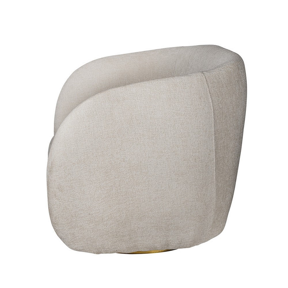 Benjara Eros 35 Inch Swivel Accent Chair, Plush White Fabric Upholstery, Gold Base