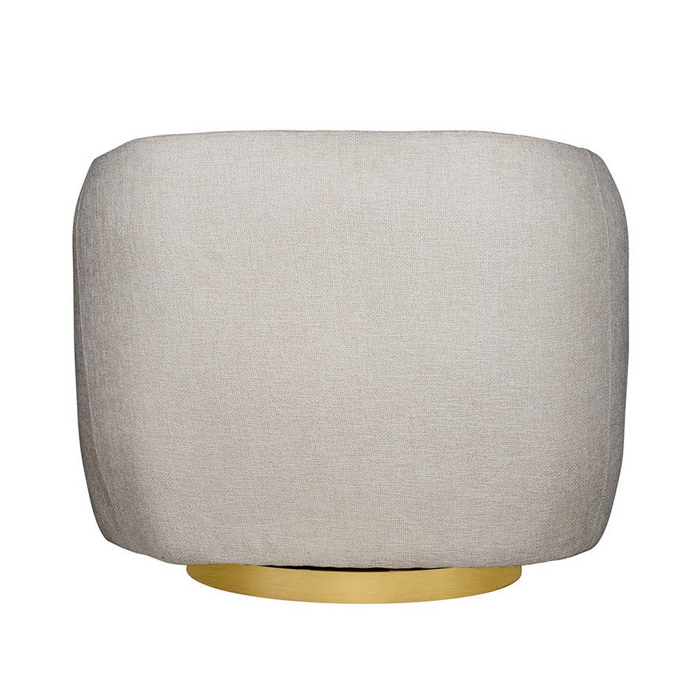 Benjara Eros 35 Inch Swivel Accent Chair, Plush White Fabric Upholstery, Gold Base