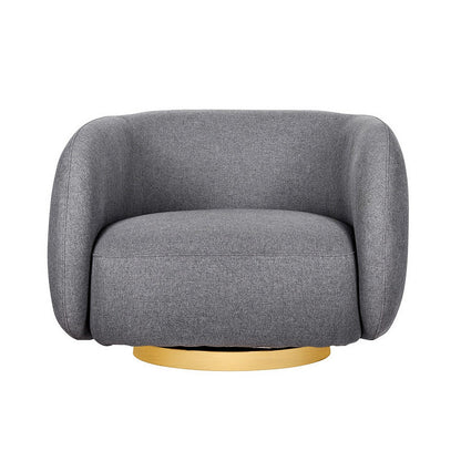 Benjara Eros 35 Inch Swivel Accent Chair, Plush Gray Fabric Upholstery, Gold Base