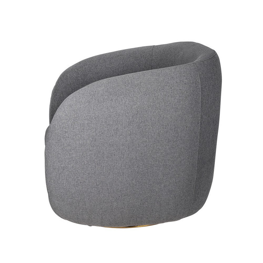 Benjara Eros 35 Inch Swivel Accent Chair, Plush Gray Fabric Upholstery, Gold Base