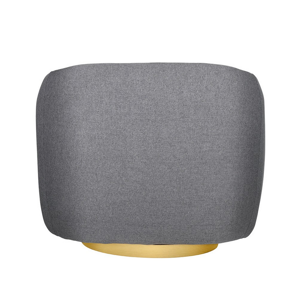 Benjara Eros 35 Inch Swivel Accent Chair, Plush Gray Fabric Upholstery, Gold Base