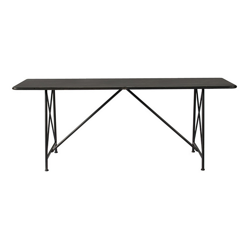 Benjara 79 Inch Dining Table, Black Rectangular Top, Sleek X Shaped Iron Legs