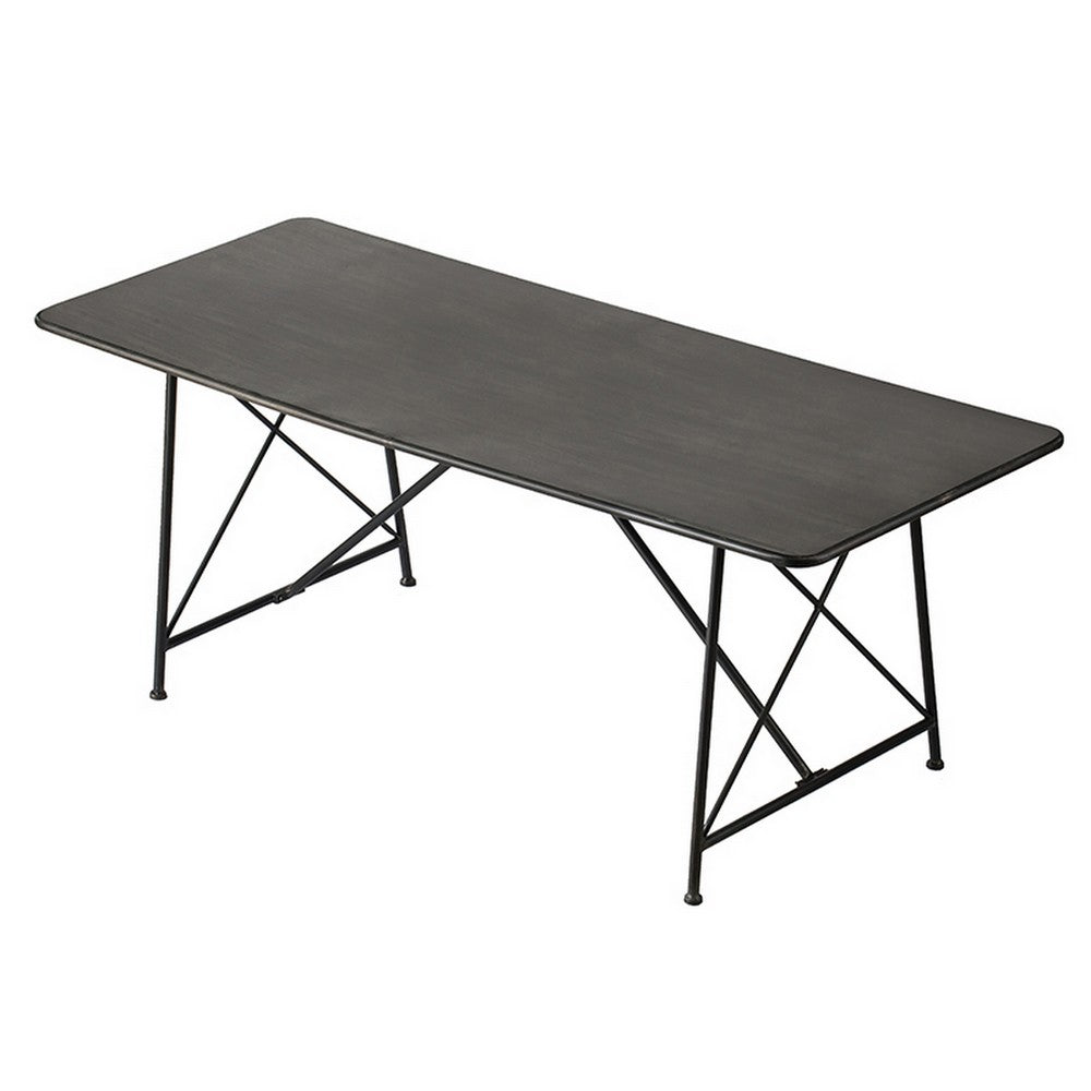 Benjara 79 Inch Dining Table, Black Rectangular Top, Sleek X Shaped Iron Legs