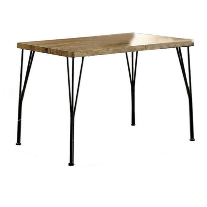 Benjara Leba 5 Piece Dining Table Set, 4 Chairs, Brown Wood Seat, Bronze Metal Legs