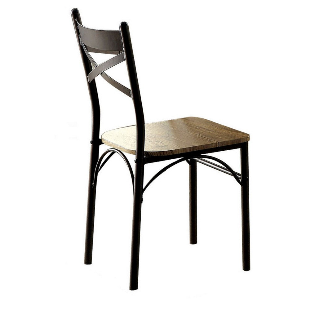 Benjara Leba 5 Piece Dining Table Set, 4 Chairs, Brown Wood Seat, Bronze Metal Legs