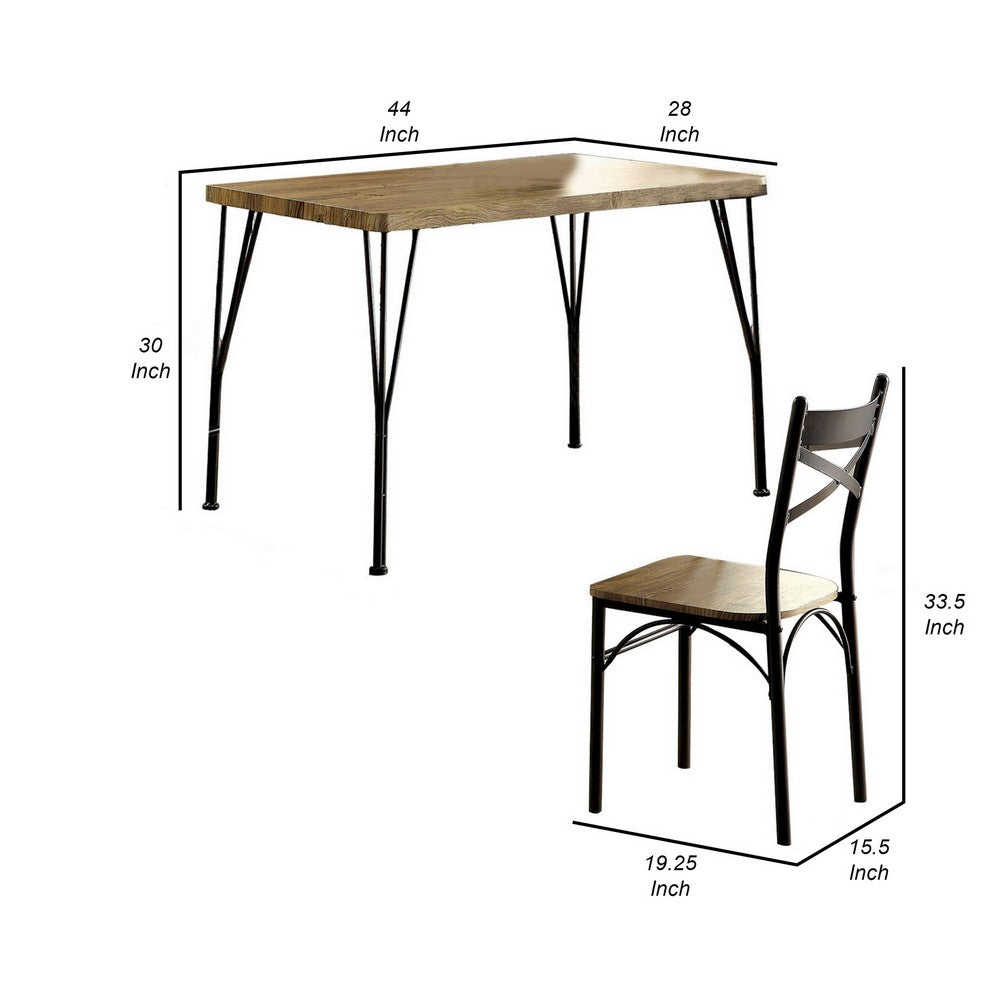 Benjara Leba 5 Piece Dining Table Set, 4 Chairs, Brown Wood Seat, Bronze Metal Legs
