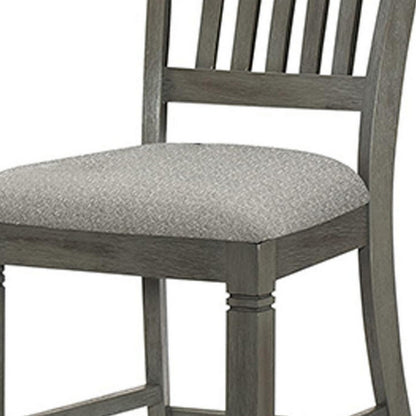 Benjara 26 Inch Counter Height Chair Set of 2, Slat Back, Gray Wood, Fabric Seat