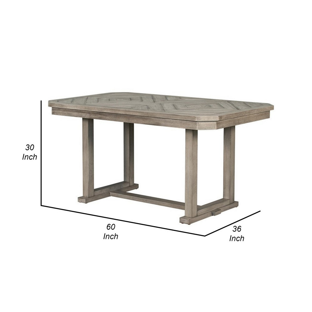 Benjara Lais 60 Inch Dining Table, Rectangular, Diamond Wood Grain Pattern, Gray