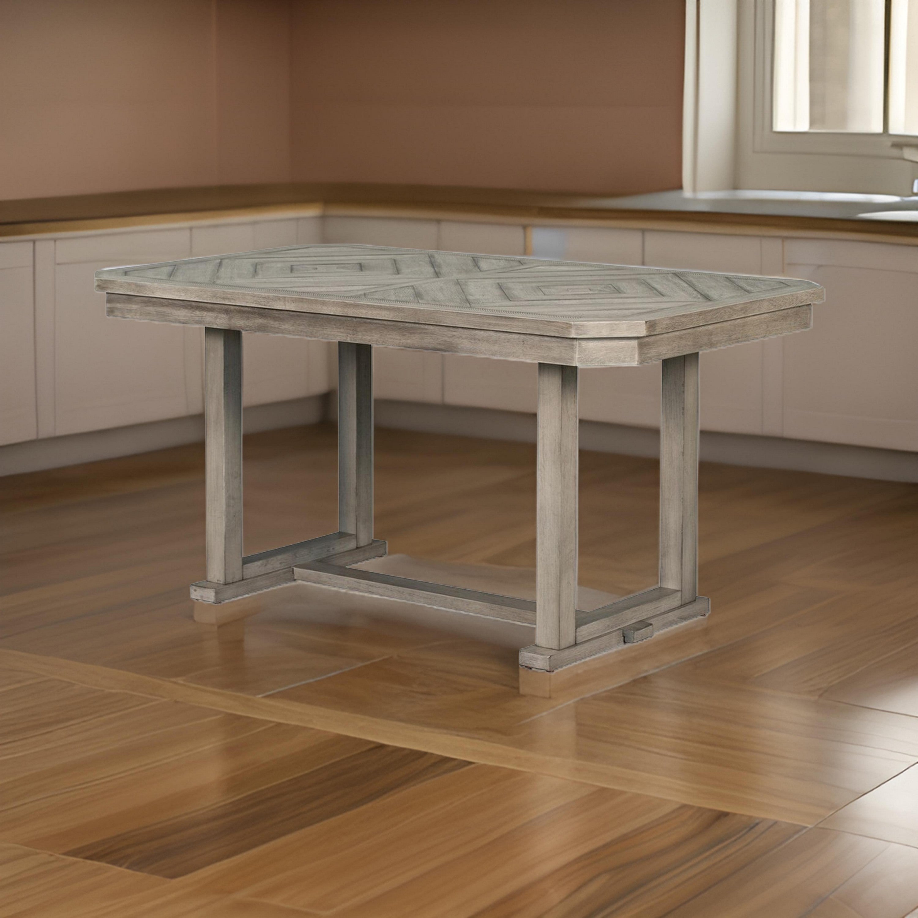 Benjara Lais 60 Inch Dining Table, Rectangular, Diamond Wood Grain Pattern, Gray