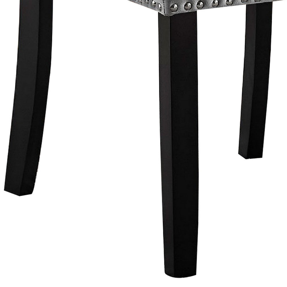 Benjara 28 Inch Dining Side Chair Set of 2, Padded Gray Flannelette, Black Wood