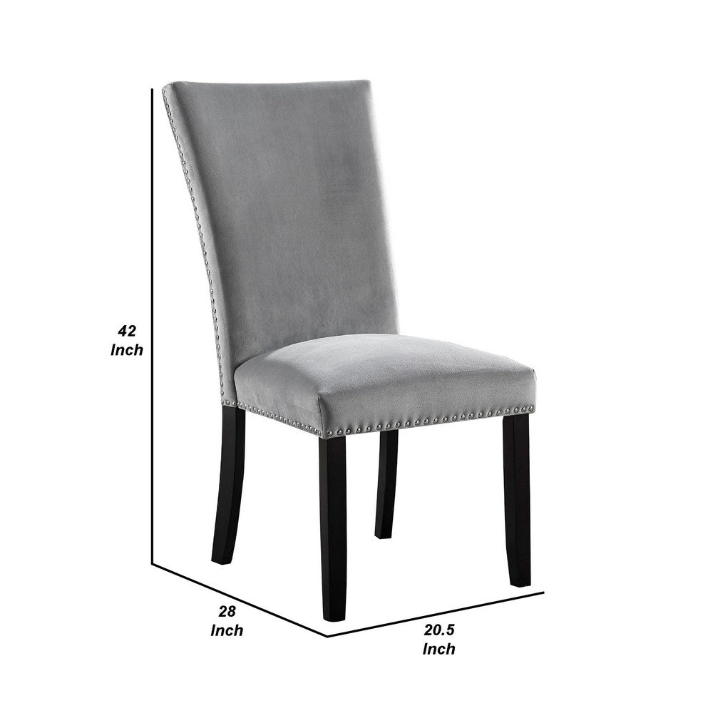 Benjara 28 Inch Dining Side Chair Set of 2, Padded Gray Flannelette, Black Wood