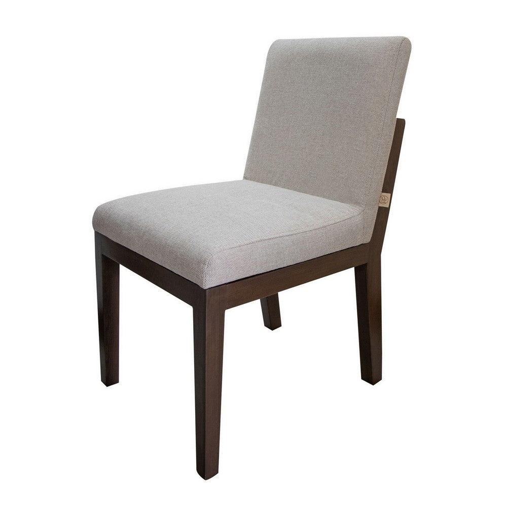 Benjara Umey 23 Inch Side Dining Chair Set of 2, Beige Fabric, Brown Solid Wood