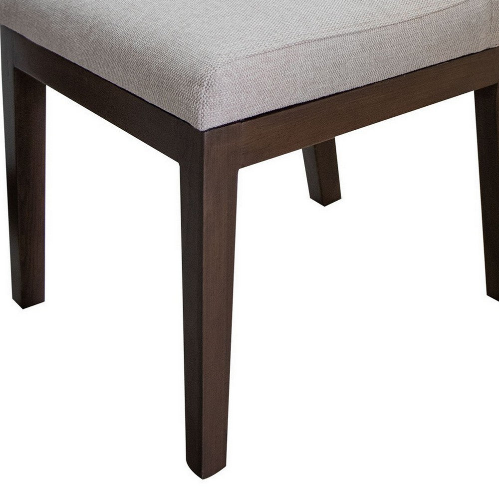 Benjara Umey 23 Inch Side Dining Chair Set of 2, Beige Fabric, Brown Solid Wood