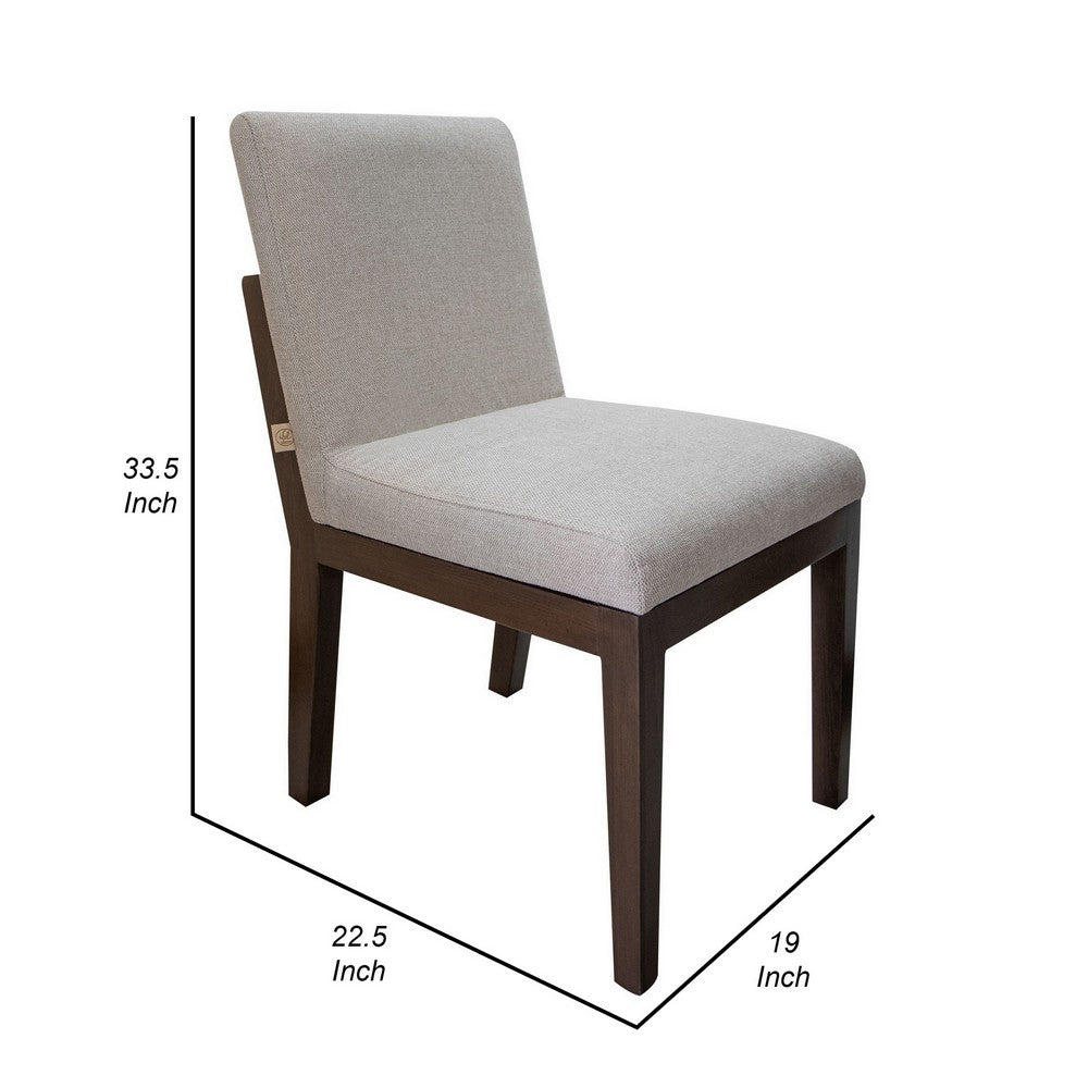 Benjara Umey 23 Inch Side Dining Chair Set of 2, Beige Fabric, Brown Solid Wood