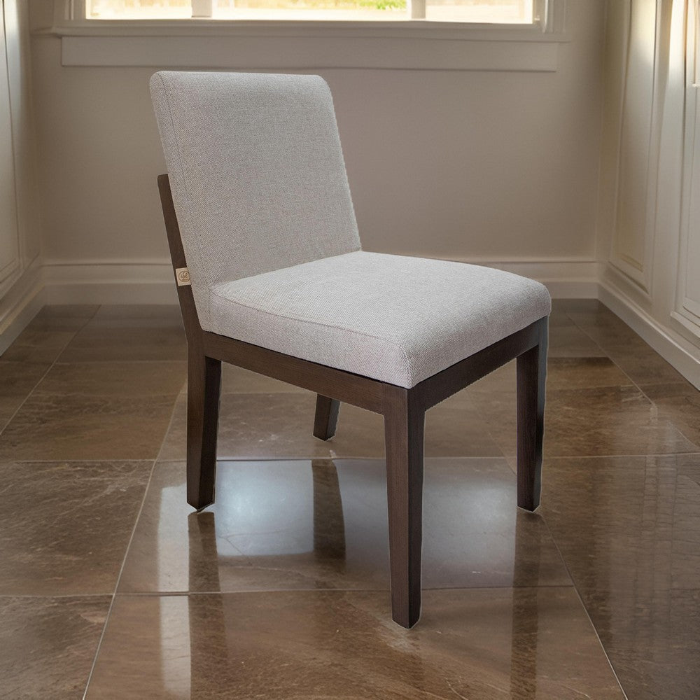 Benjara Umey 23 Inch Side Dining Chair Set of 2, Beige Fabric, Brown Solid Wood