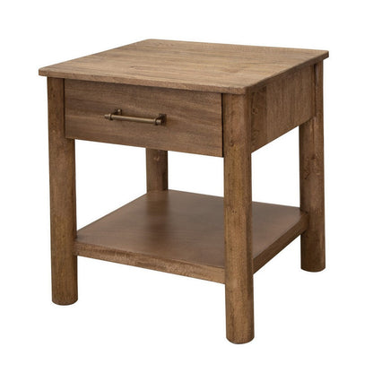 Benjara Olum 26 Inch Chairside Table, Drawer, Lower Shelf, Square Top, Wood, Brown