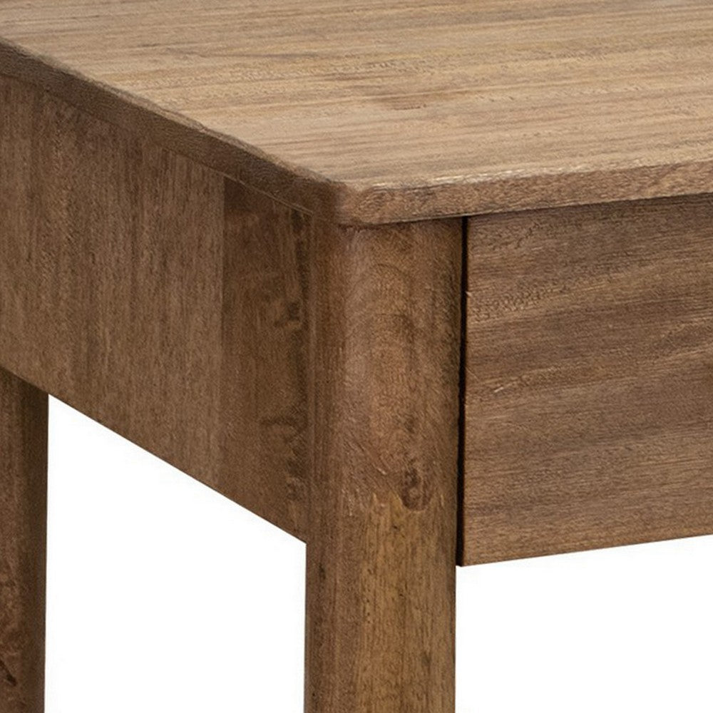 Benjara Olum 26 Inch Chairside Table, Drawer, Lower Shelf, Square Top, Wood, Brown