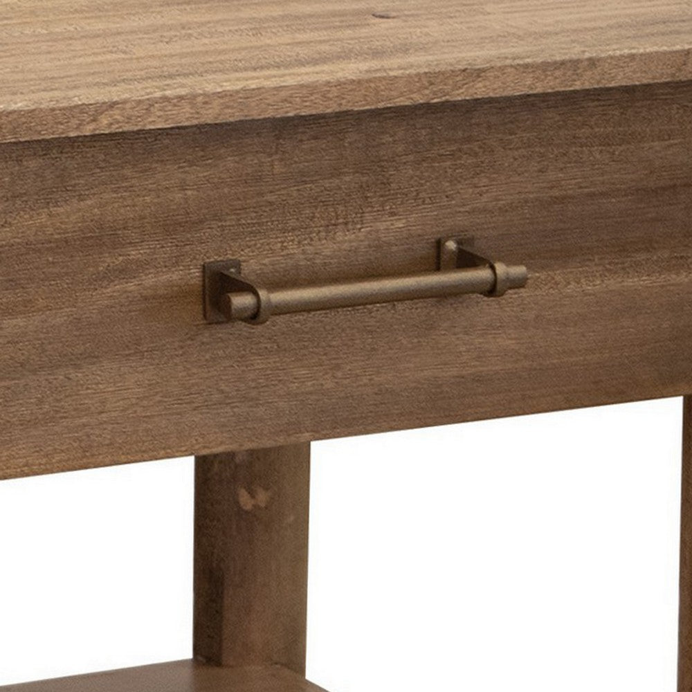 Benjara Olum 26 Inch Chairside Table, Drawer, Lower Shelf, Square Top, Wood, Brown