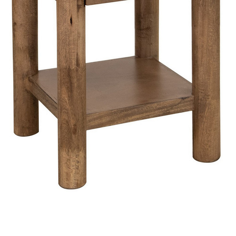 Benjara Olum 25 Inch Side End Table, 1 Drawer, Lower Shelf, Square Top, Wood, Brown